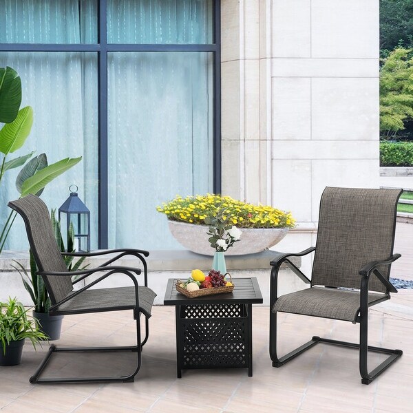 3-Piece Patio Dining Set， Side Metal Table and 2 C Spring Motion Chairs， Conversation Coffee Sets with Umbrella Hole - Overstock - 32432259