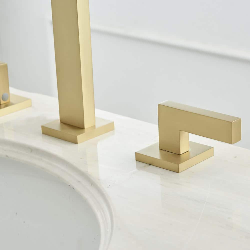 BWE 8 in Widespread Double Handle Bathroom Faucet With Supply Hose in Brushed Gold