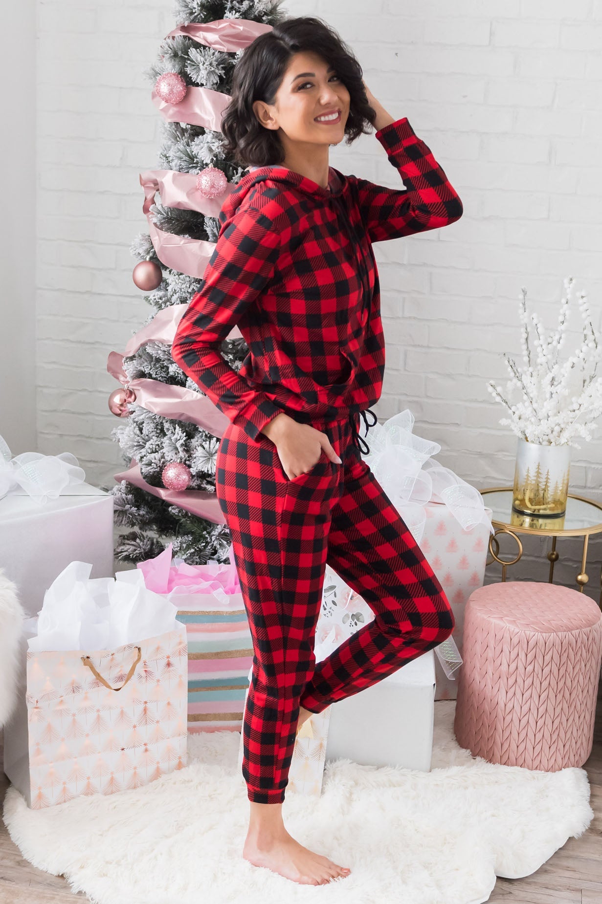 Buffalo Plaid Modest Lounge Set