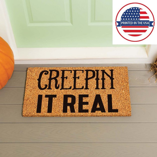 Evergreen 16 X 28 Inches Creepin It Real Door Mat Non slip Rubber Backing Dirt Catching Natural Coir Indoor And Outdoor Home Decor