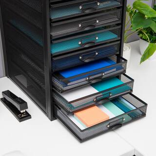 Mind Reader Network Collection 10-Drawer File Storage Desk Organizer Label Frame on Each Drawer Metal Mesh Multi-Purpose Black 10CABMESH-BLK