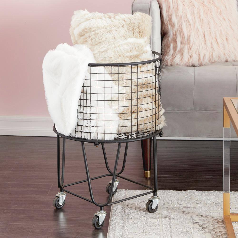 CosmoLiving by Cosmopolitan Black Deep Set Metal Mesh Laundry Basket Storage Cart with Wheels 29034