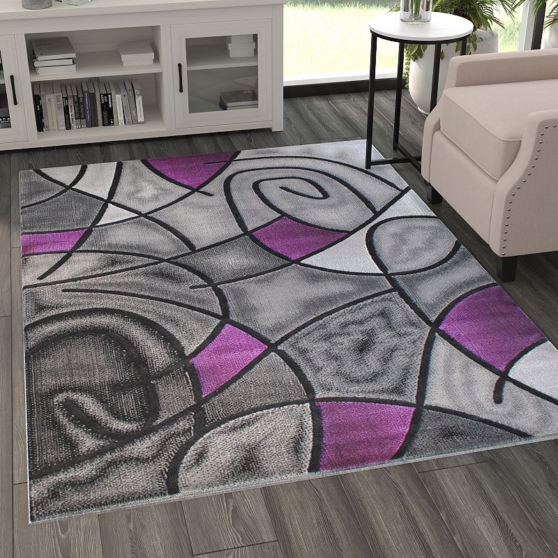 Masada Rugs Masada Rugs Trendz Collection 5'x7' Modern Contemporary Area Rug in Purple， Gray and Black