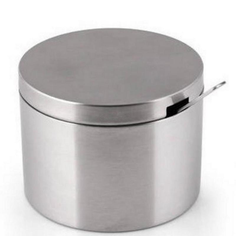 Sugar Bowl Stainless Steel Sugar Pot with Lid Spoon Home Kitchen