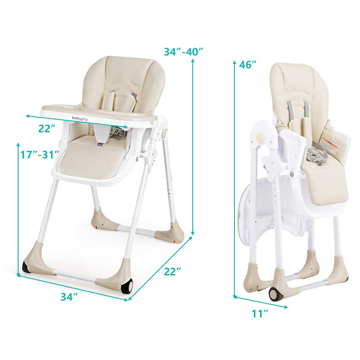 BABY JOY Convertible High Chair for Babies & Toddlers, Height Adjustable, Grow & Go High Chair w/Recline & Footrest