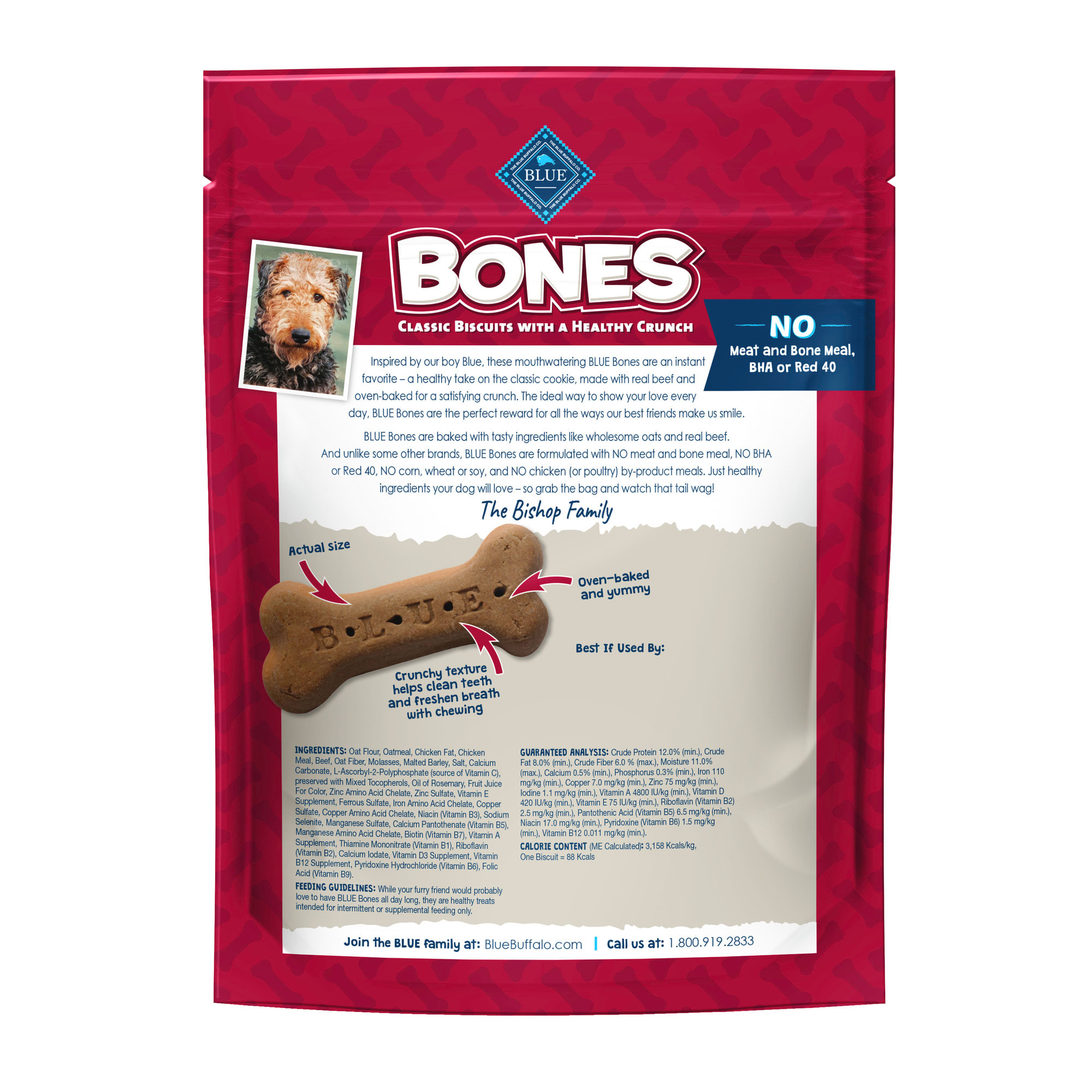 Blue Buffalo Bones Natural Crunchy Beef Flavor Large Dog Biscuits， 16 oz.