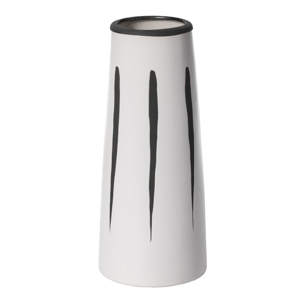 Ceramic Modern Painted Brushstrokes Tapered Flower Table Vase  Black and White