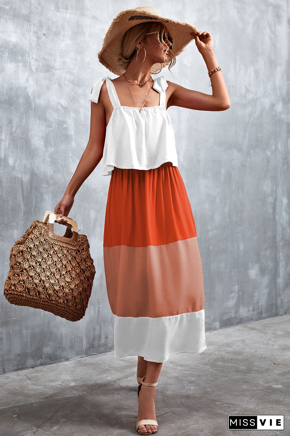 Tie Strap Color Block Maxi Dress