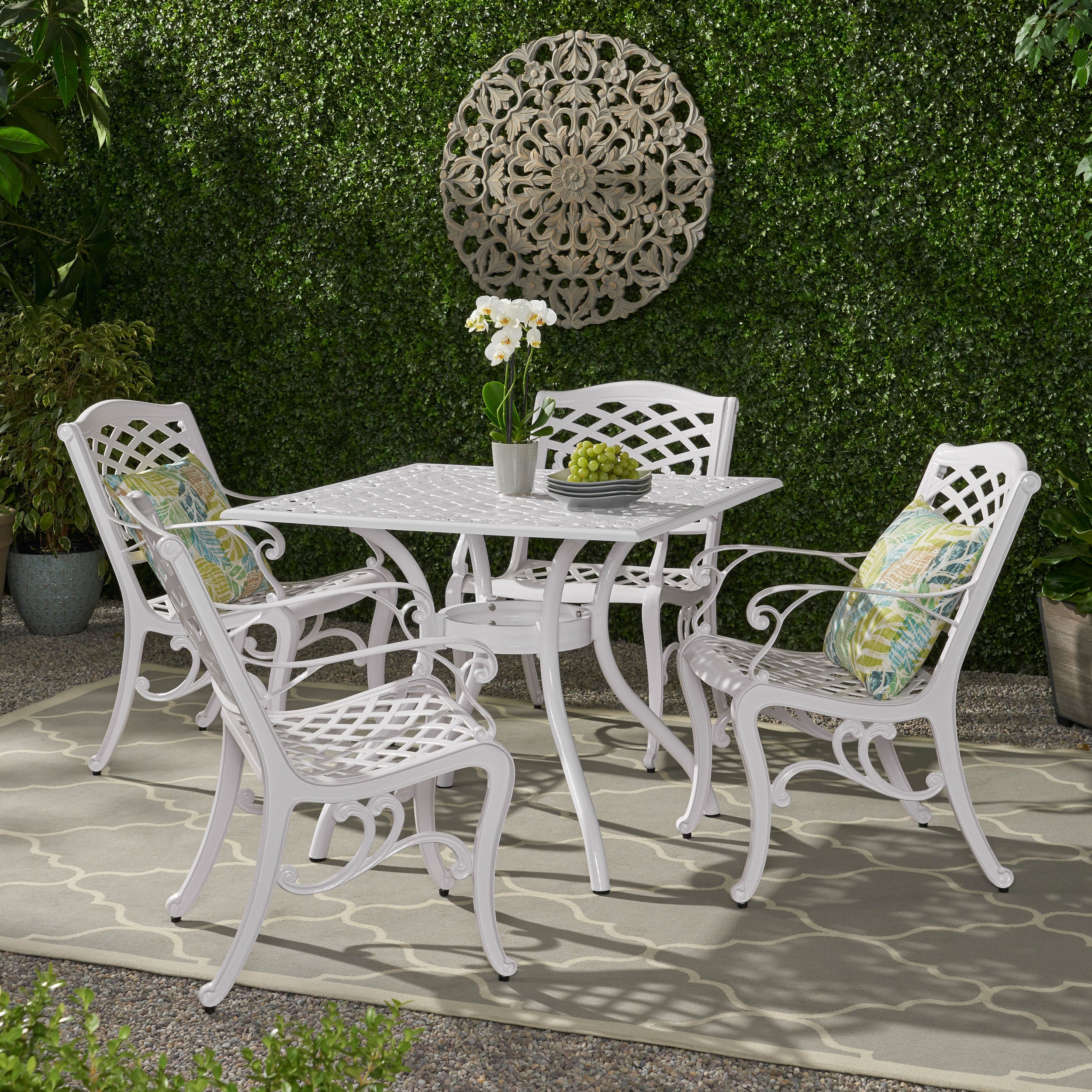 Honolulu Traditional Outdoor Aluminum 5 Piece Dining Set