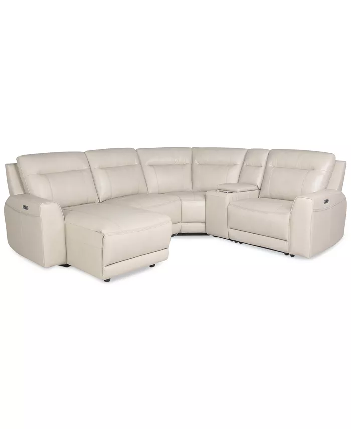 Macy's CLOSEOUT! Blairemoore 5-Pc. Leather Power Chaise Sectional with 1 USB Console and 2 Power Recliners