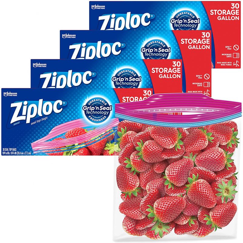 Ziploc Gallon Food Storage Bags， Grip 'n Seal Technology 30 Count， 4 Pack