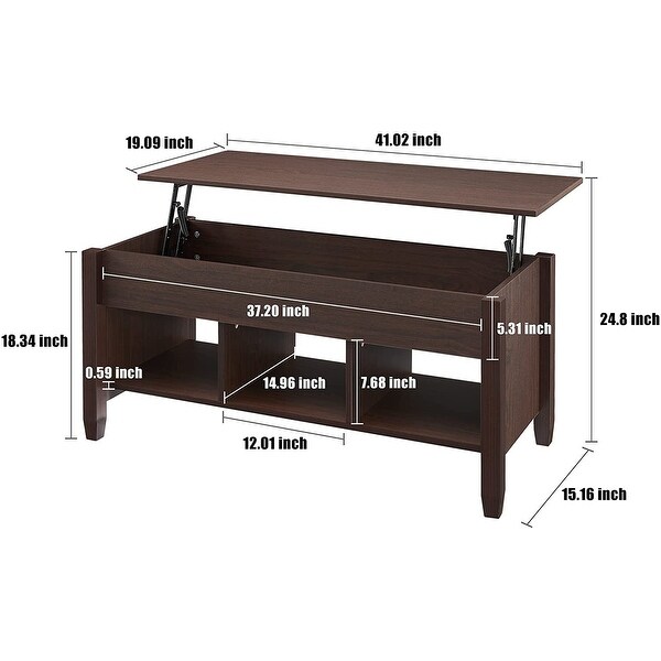 Modern Lift Top Coffee Table with Inner Storage Space and Open Wooden Storage， Center Table with Solid Pine Wood Legs