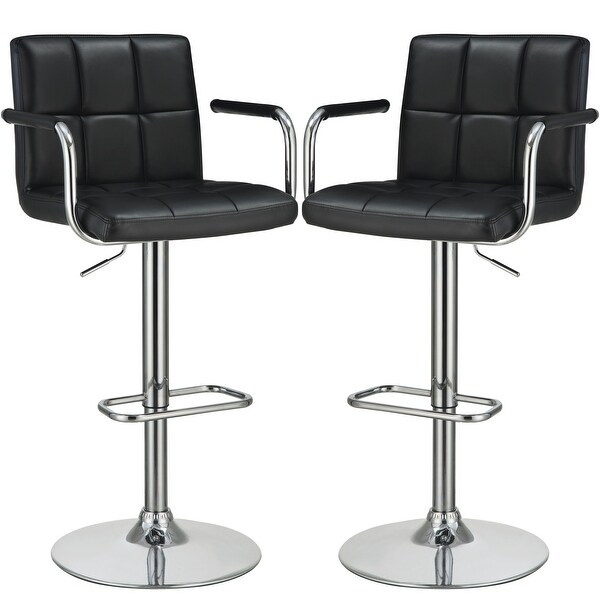 Modern Black Leatherette Adjustable Swivel Stool with Chrome Pedestal Base