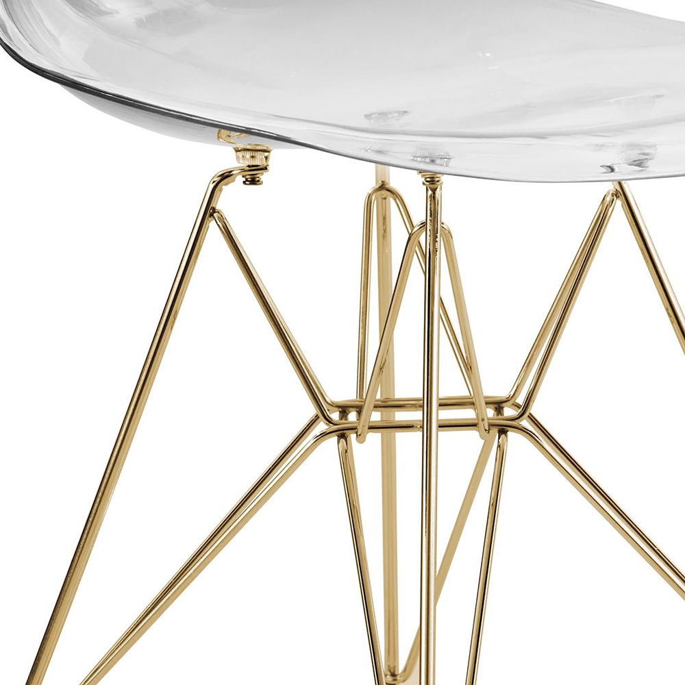 LeisureMod Cresco Molded Eiffel Side Chair with Gold Base - Clear