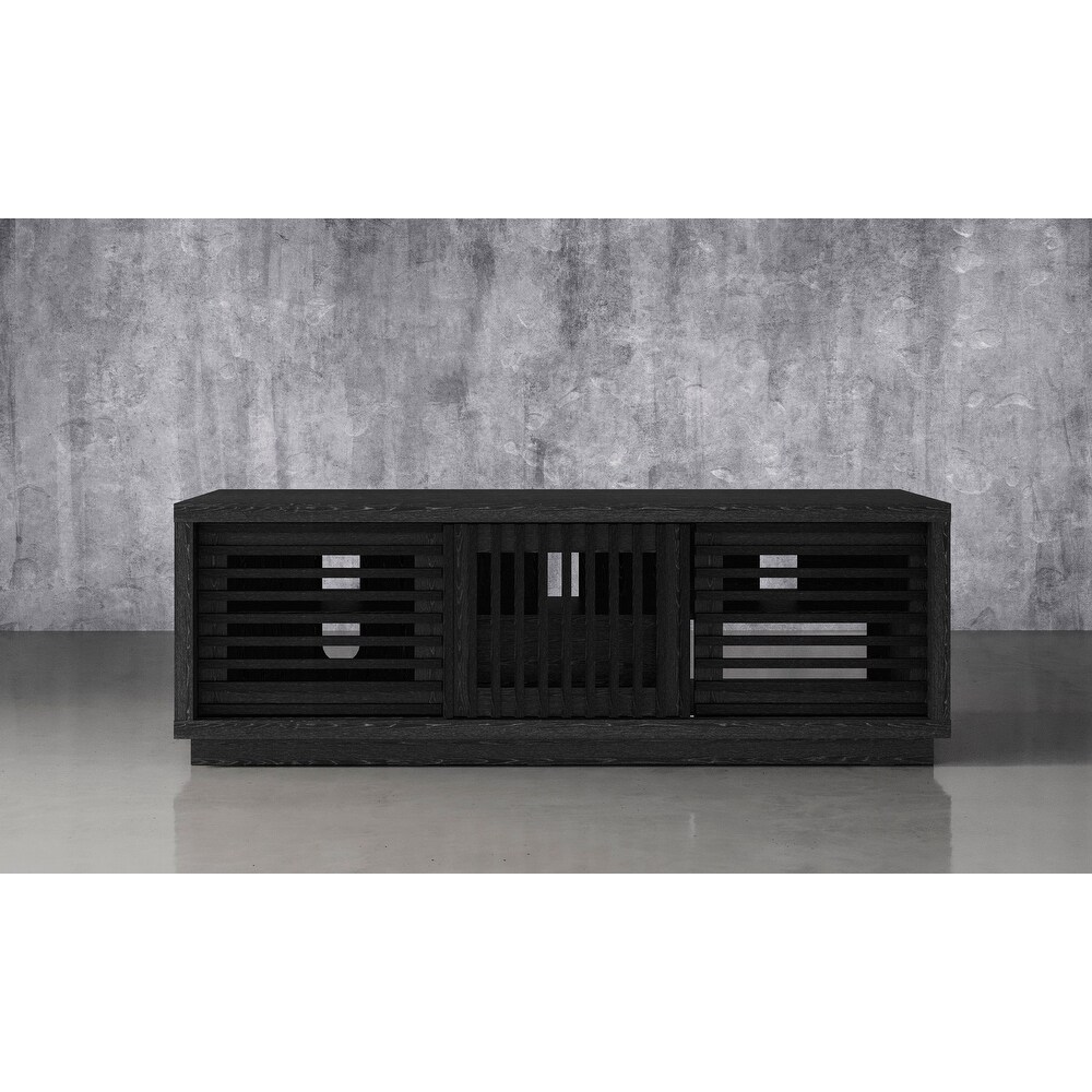 FURNITECH 64 inch Black American Oak Media Console