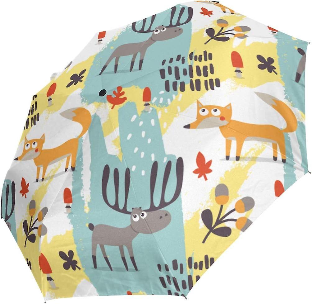 Travel Umbrella Automatic Windproof Foldable Umbrella Cute Autumn Pattern