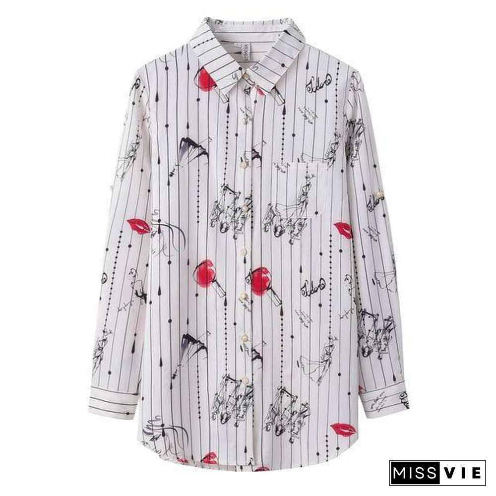 Fashion Print Shirt Women Blouse Spring New Long Sleeve Blouses and Tops Long Style Plus Size Casual Shirt Lady Clothes 5XL