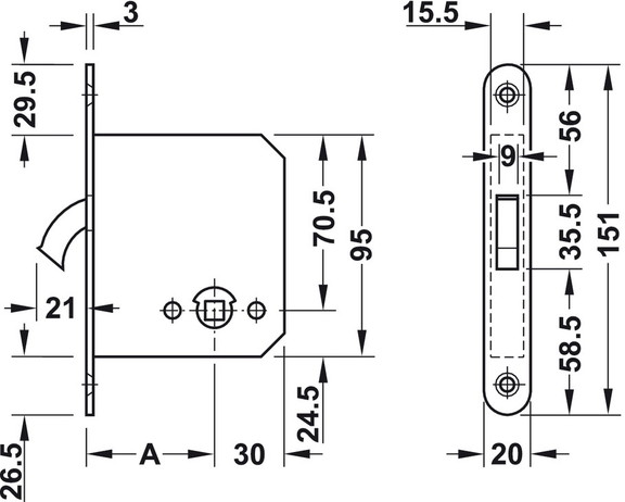 Hafele 911.26.340 Mortise lock  for sliding doors ...