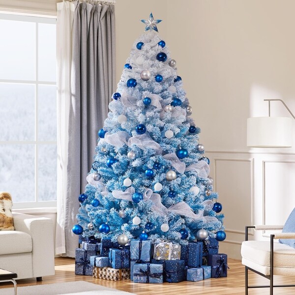 7.5ft Prelit Artificial Christmas Tree with 550 Incandescent Warm White Lights，Snow Flocked Full Prelighted Xmas Tree