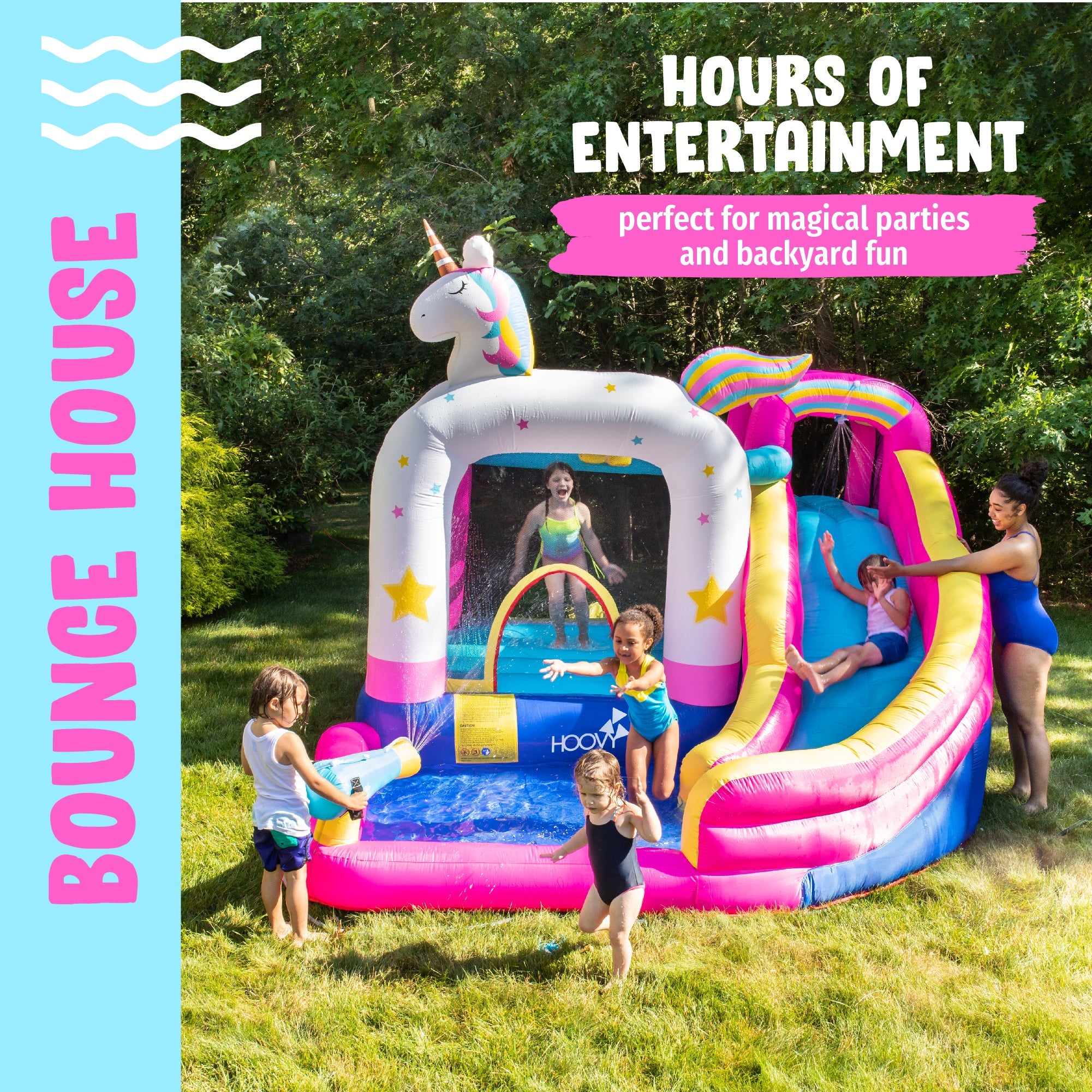 Bounce House Waterslide | Giant Inflatable Water Bounce House with Trampoline and Pool | Unicorn Bounce House Water Slide | Heavy Duty High Quality | Easy to Set Up | Included Air Pump and Carry Bag