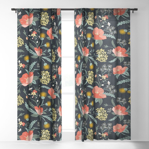 Heather Dutton Poppy Meadow Midnight Single Panel Sheer Window Curtain Deny Designs