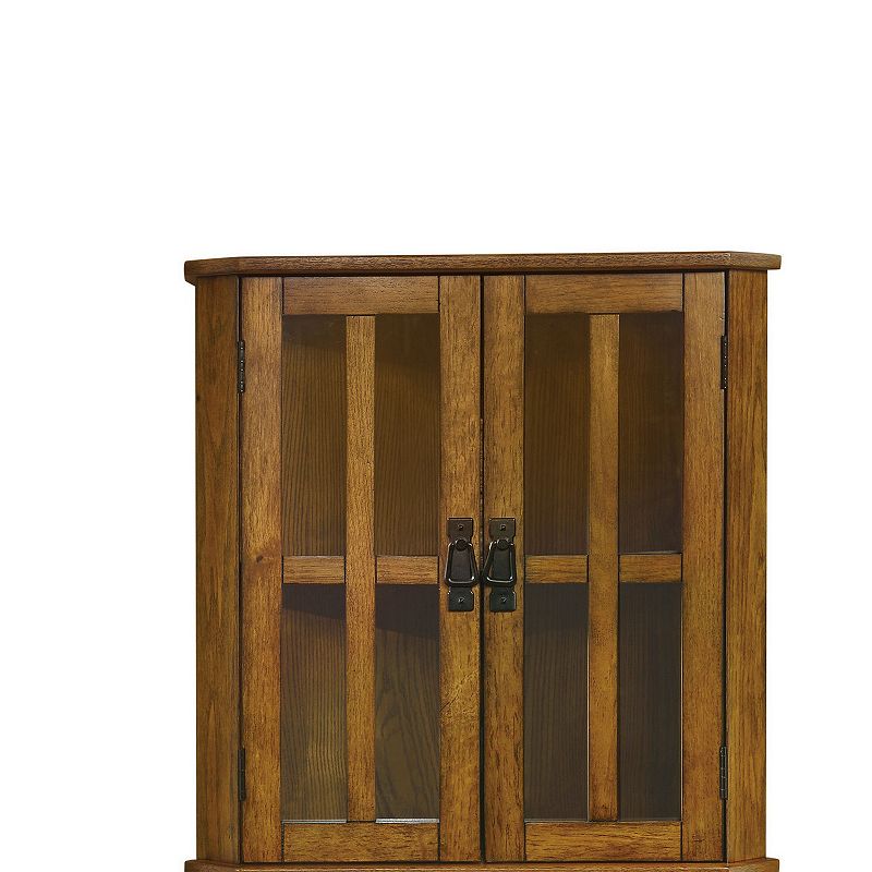 Corner Curio Cabinet With Windowpane Style Door Fronts， Brown