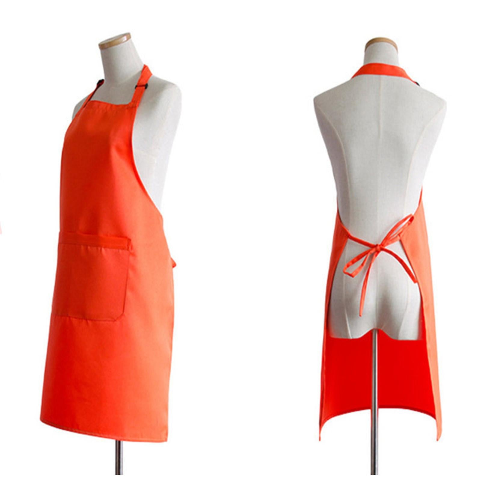 2x Apron with 2 Pockets Clothes Protector 70x78cm Solid Cotton Adjustable Water Adults Apron for Cooking Cafe Shop Baking Kitchen Women Orange