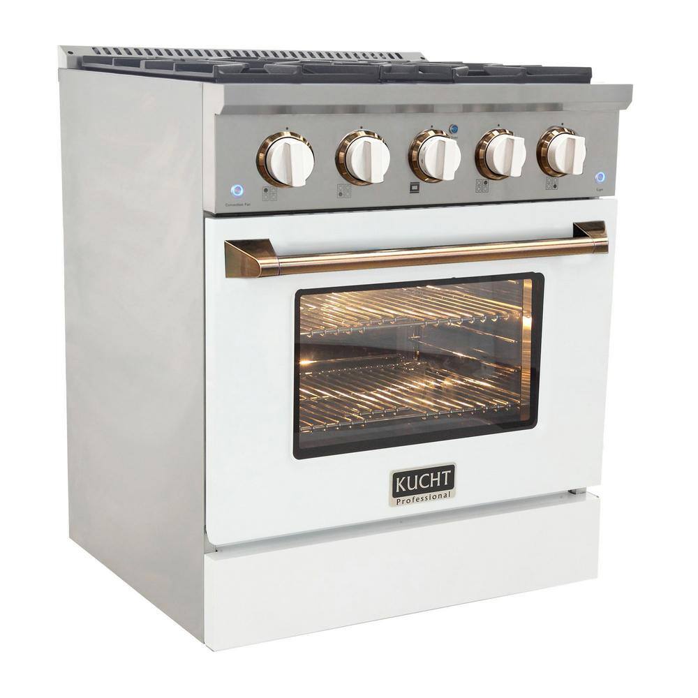 Kucht Custom KNG 30 in. 4.2 cu. ft. Natural Gas Range with Convection Oven in White with White Knobs and Gold Handle KNG301-W-GOLD