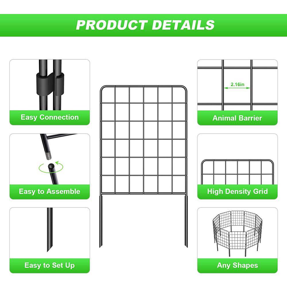 Oumilen 24 in. H x 10 ft. L Metal Garden Fence Decorative 10-Pack No Dig Barrier Fence PL2109-A37-CN