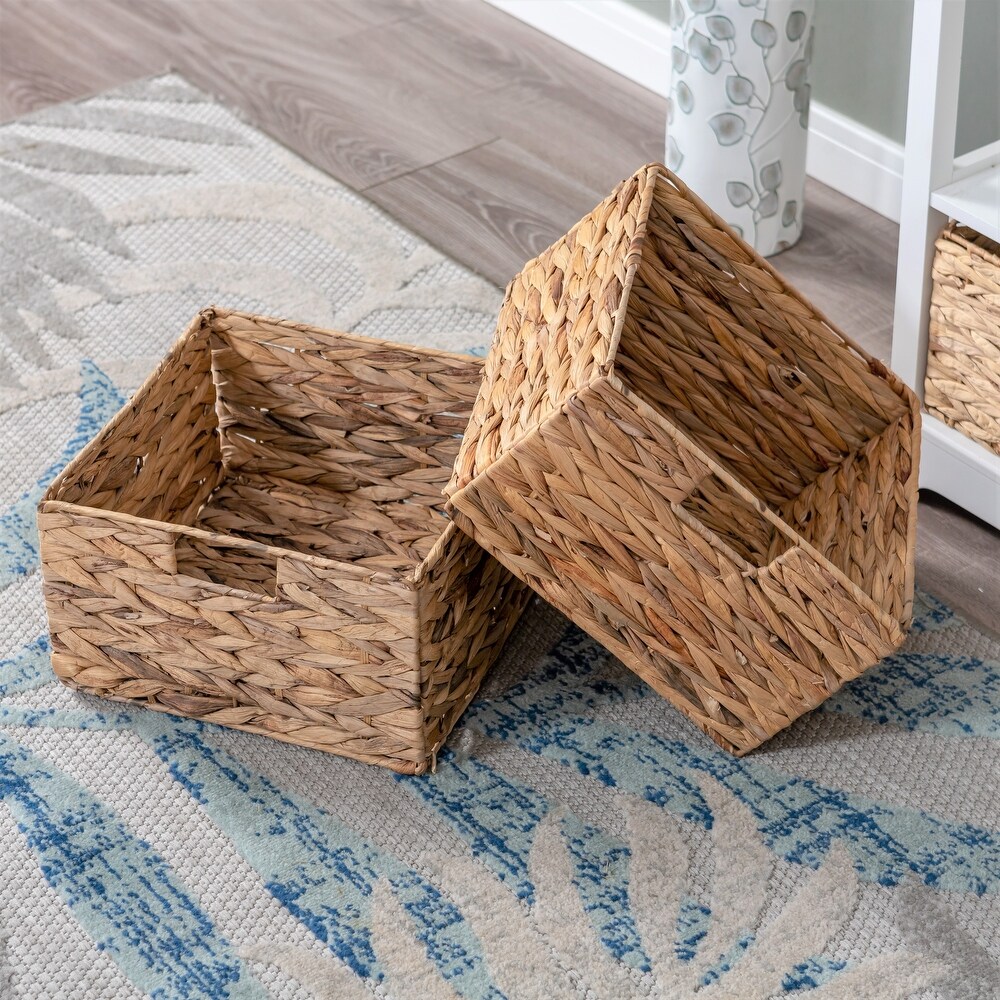 Sophia   William Side Table Decorative Storage Cabinet with Removable Water Hyacinth Woven Baskets