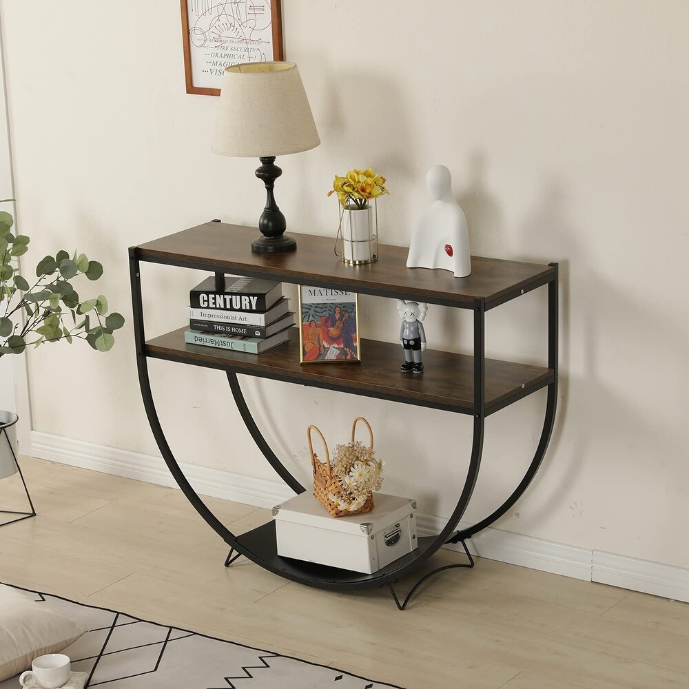 EROMMY 48'' 3 Tier Console Table Modern Sofa Table with Storage Shelves Arc Shaped Table   48\