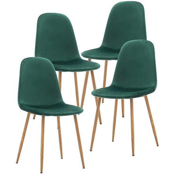 Set of 4 Retro Dining Chairs Velvet Side Chair (Green)