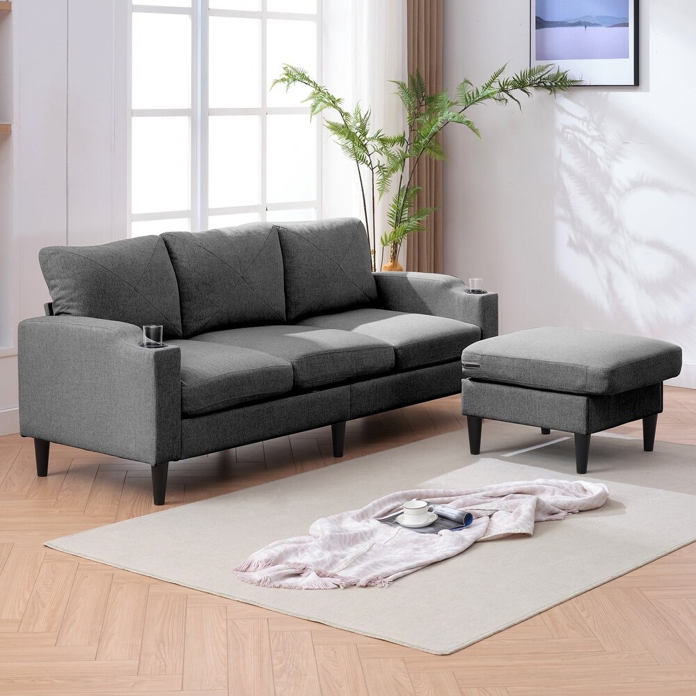 Mixoy Convertible L Shaped Sectional Sofa with Reversible Stroge Ottoman Cup Holder