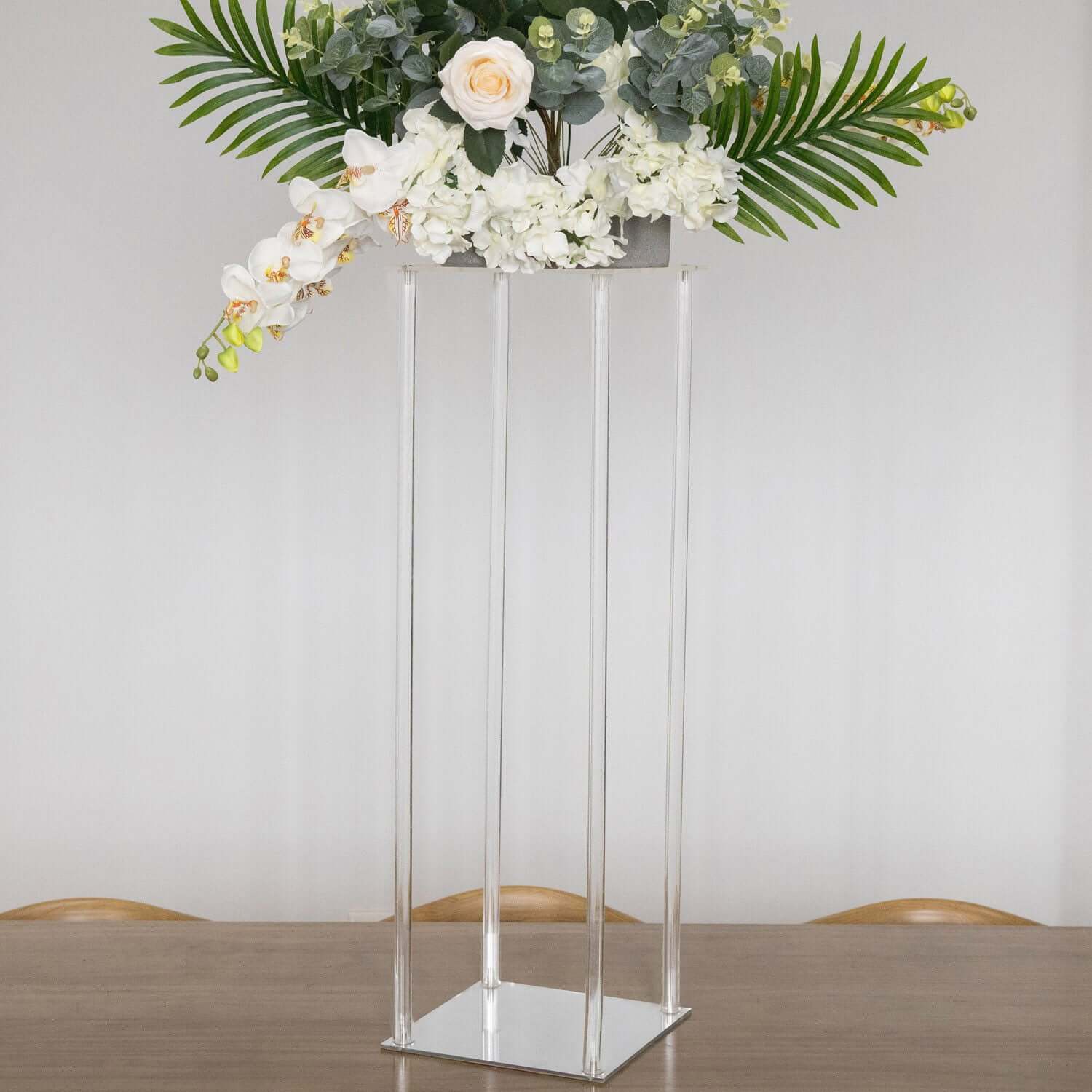 Clear Acrylic Floor Vase Flower Stand With Square Mirror Base, Wedding Column 32