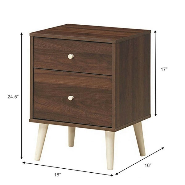 2-Drawer Nightstand Beside End Side Table with Rubber Legs-Walnut - 18