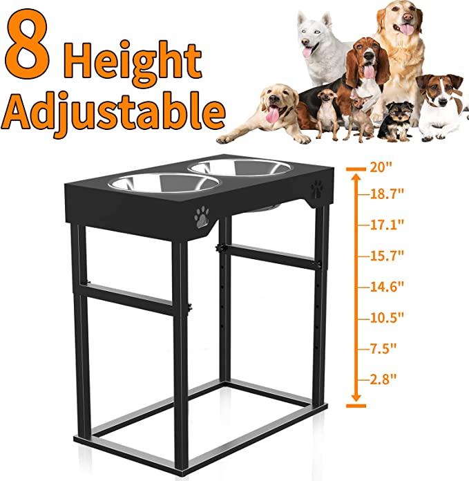 Autofeedog Elevated Dog Bowls For Large Dogs - Raised Dog Bowl with 8 Adjustable Heights (2.75‘’ - 20‘’)Dog Feeding Station with 2 Stainless Steel Dog Bowls,Dog Food Stand for Large Medium Small Dogs