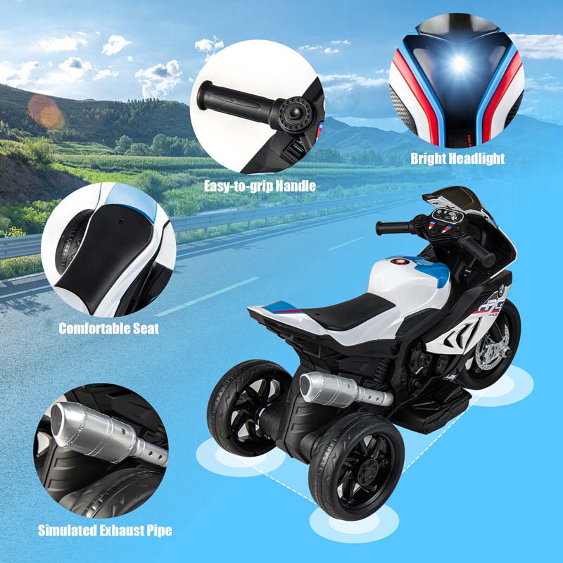 12V Licensed BMW Kids Ride on Motorcycle 3 Wheel Battery Powered Electric Riding Toy Trike with Light & Music