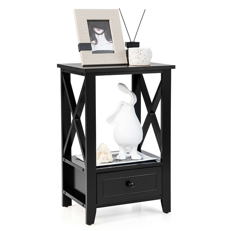 2-Tier 16 x 14 Inches Multifunctional Nightstand with Storage Drawer