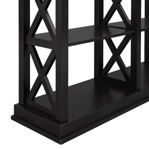 Modern Style Console Table with 3-Tier and Shelves， X Shape Legs