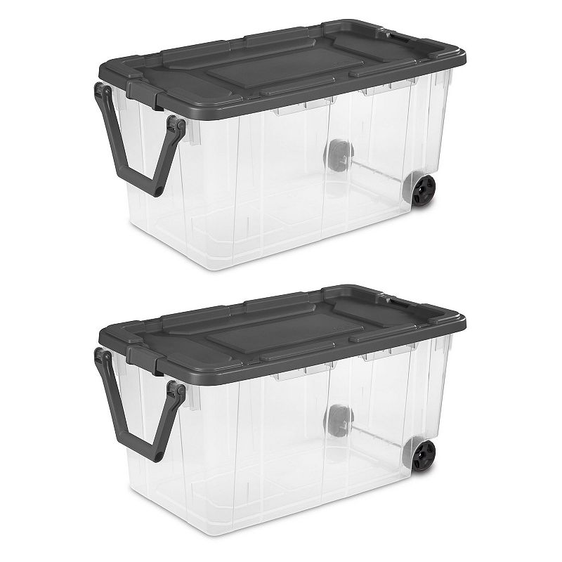 Sterilite 160 Qt Latching Stackable Wheeled Storage Box Container w/ Lid， 2 Pack