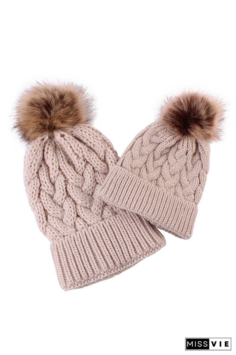 Solid Parent-child Coarse Twist Knitted Hat 2pcs Set Wholesale MOQ3pcs