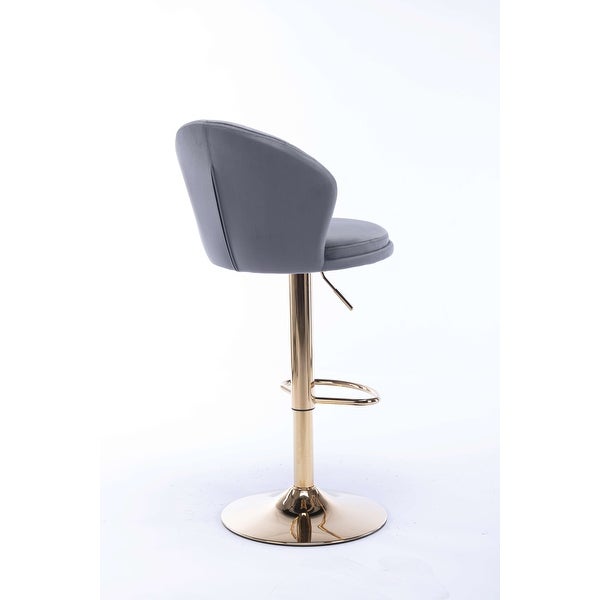 Bar Stools，with Chrome Footrest and Base Swivel Height Adjustable Mechanical Lifting Velvet + Golden Leg