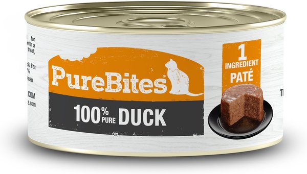 PureBites 100% Pure Duck Paté Cat Food Toppings， 2.5-oz can， 12 count