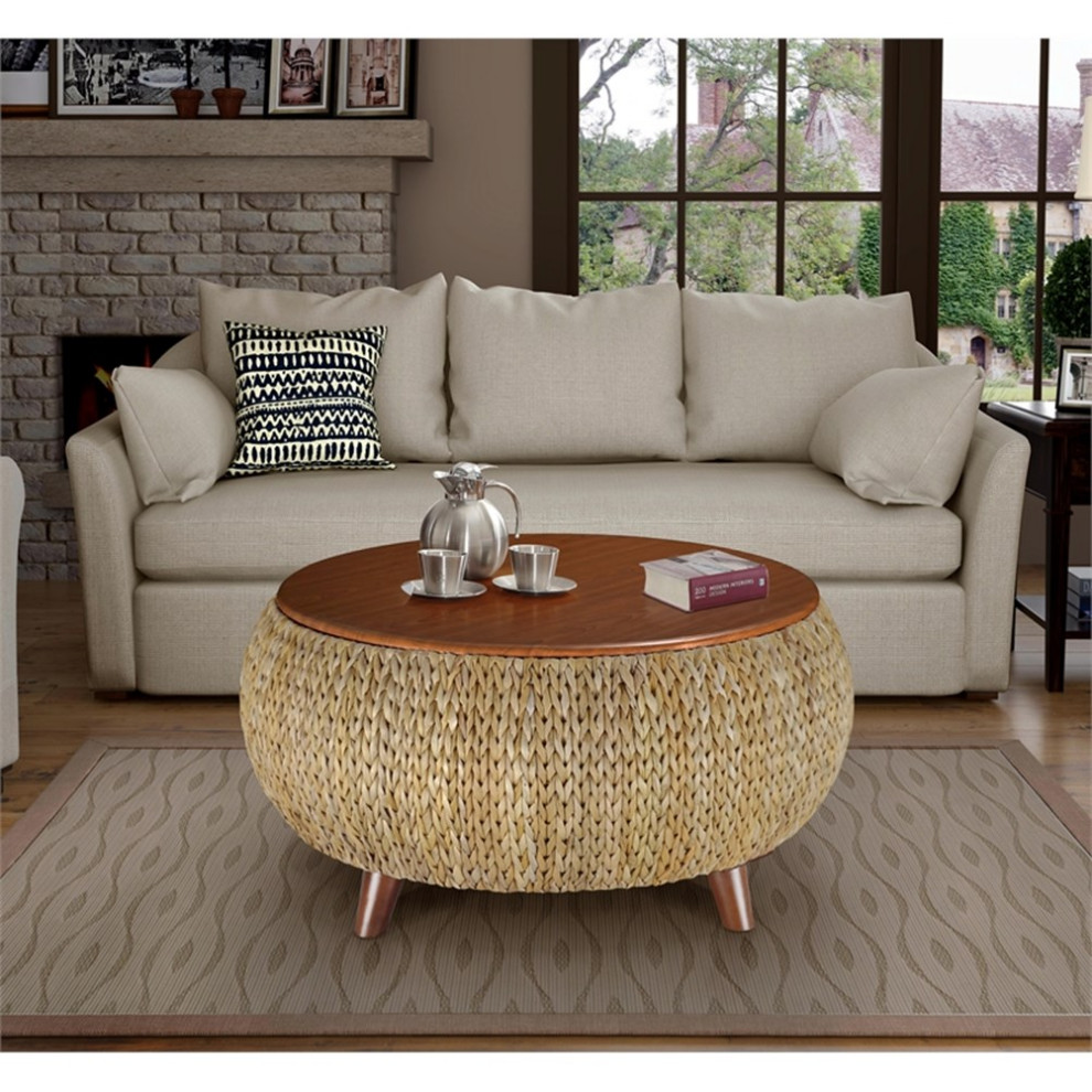 Gallerie Decor Bali Breeze Round Transitional Wood Coffee Table in Natural   Tropical   Coffee Tables   by Homesquare  Houzz