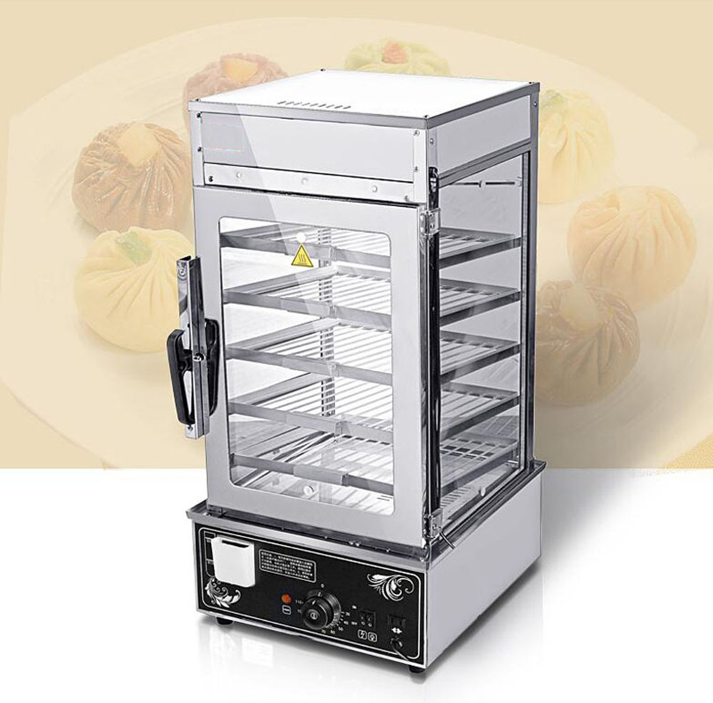 Techtongda 5-Layer Commerical Bun Steamer Bun Bread Warming Machine Electric Food Display Automatic Temperature Control