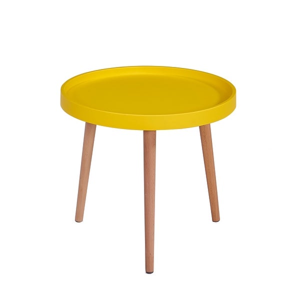 Porthos Home Eilis Side Table， Round Plastic Top， Beech Wood Legs