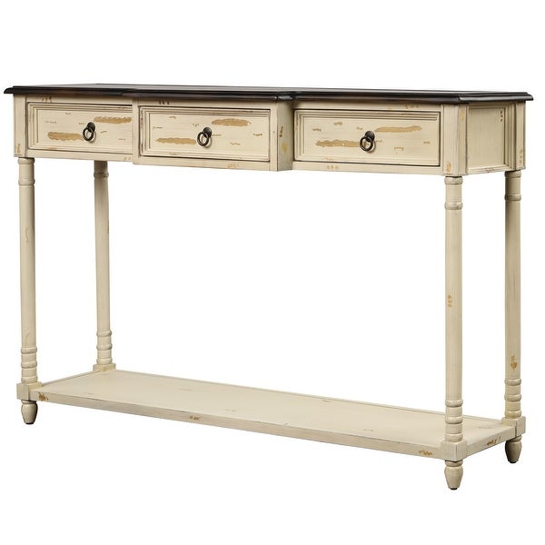 Farmhouse Distressed Beige 3-drawer Console Table