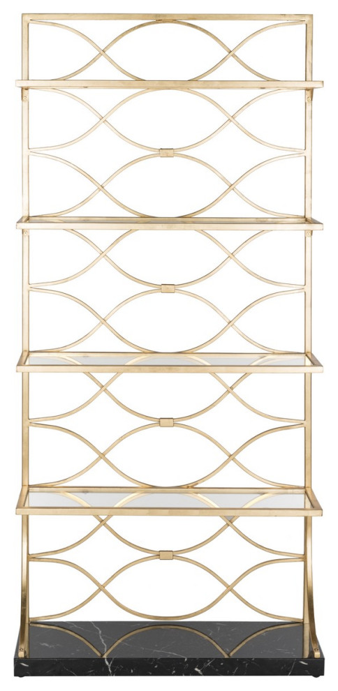 Pami 4 Glass Tier Marble Base Etagere/ Bookcase Gold/ Black/ Clear   Contemporary   Bookcases   by Peachtree Fine Furniture  Houzz