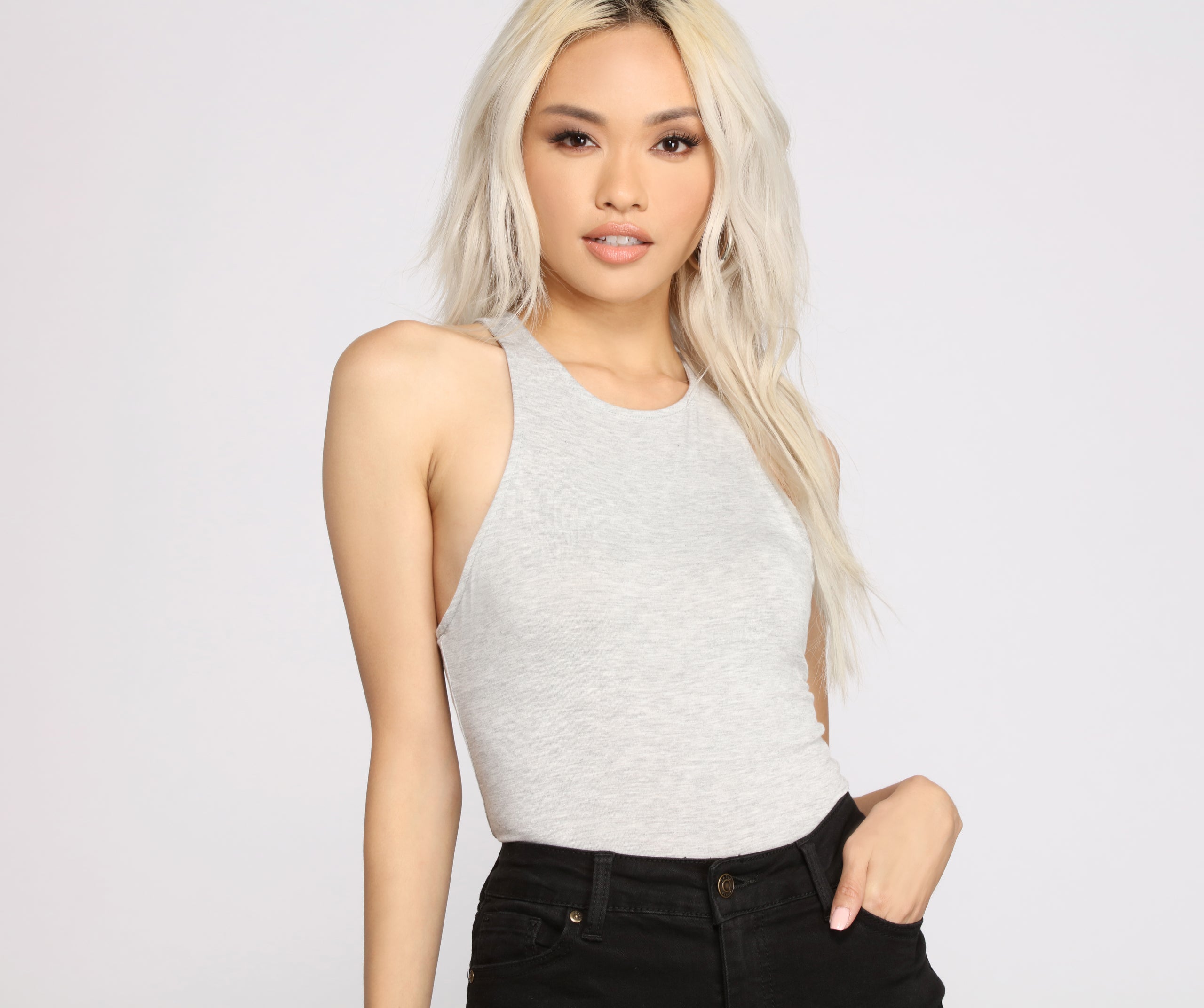 Jersey-Knit Racer Back Bodysuit