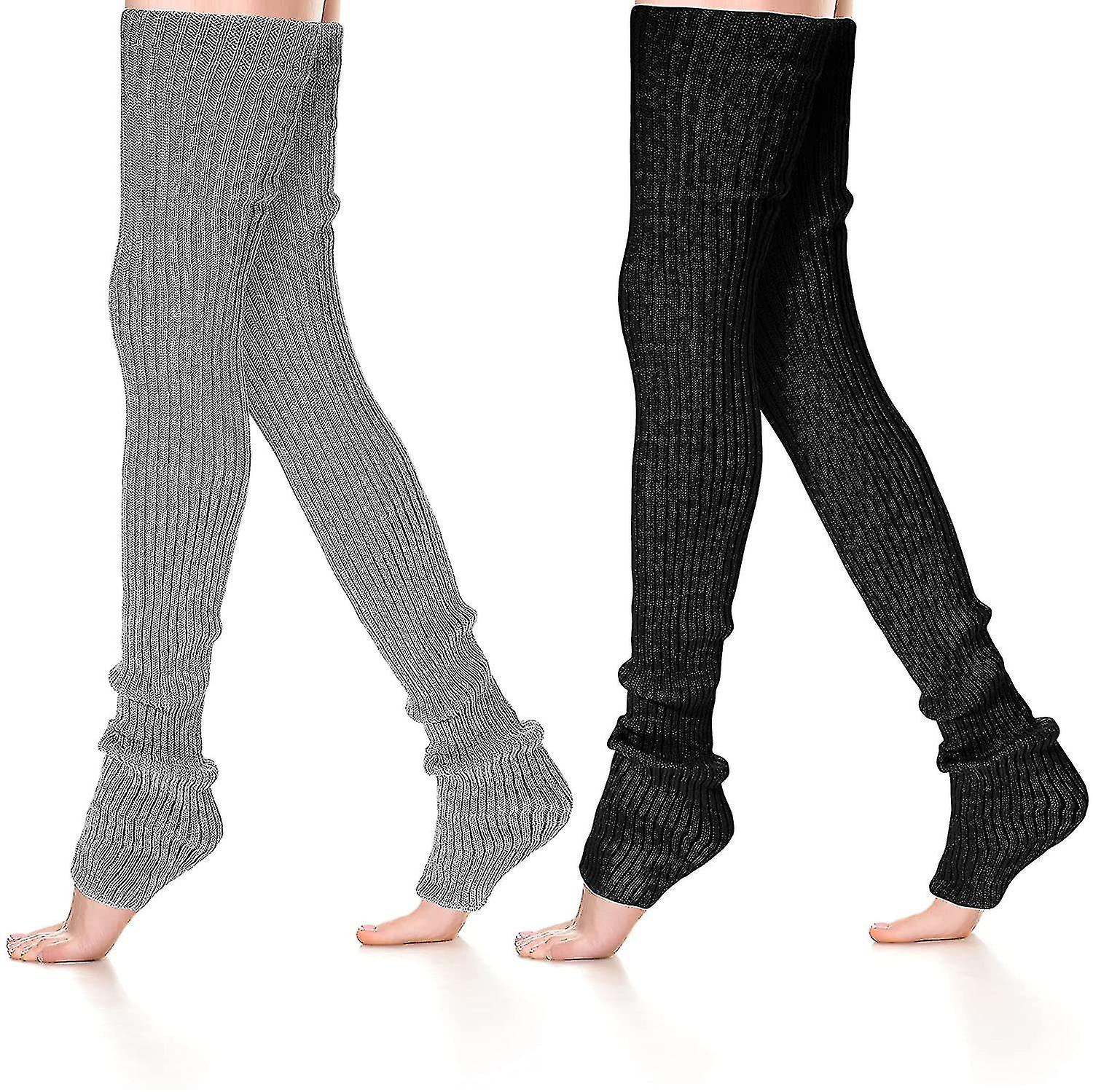 2 Pairs Women's Cable Knit Leg Warmers Winter Warm Over The Knee Socks Long